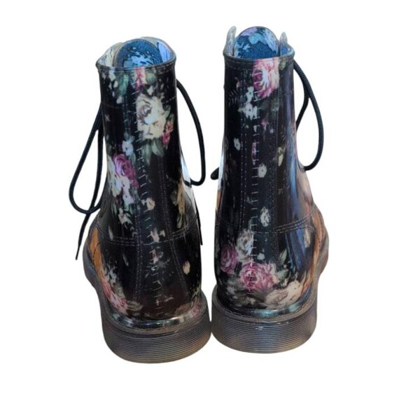 Rain Boots Lace up Black Floral Rain Transparent Waterproof Ankle Combat Boots - Picture 4 of 4